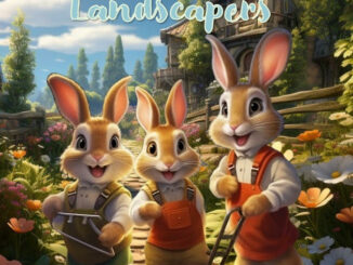 Book cover, shows a rabbit family wearing work clothes, The Great Landscapers